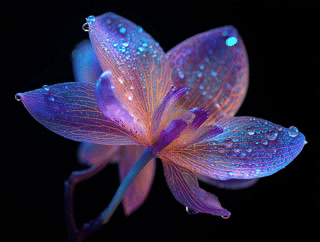 Neon-lit orchid blooming