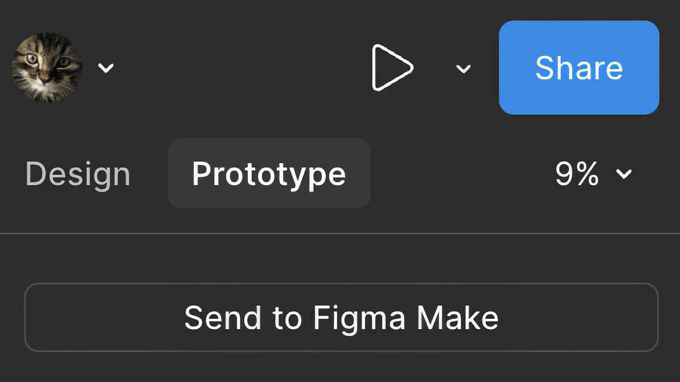 Figma's prototype tab, showing the 'Send to Figma Make' option