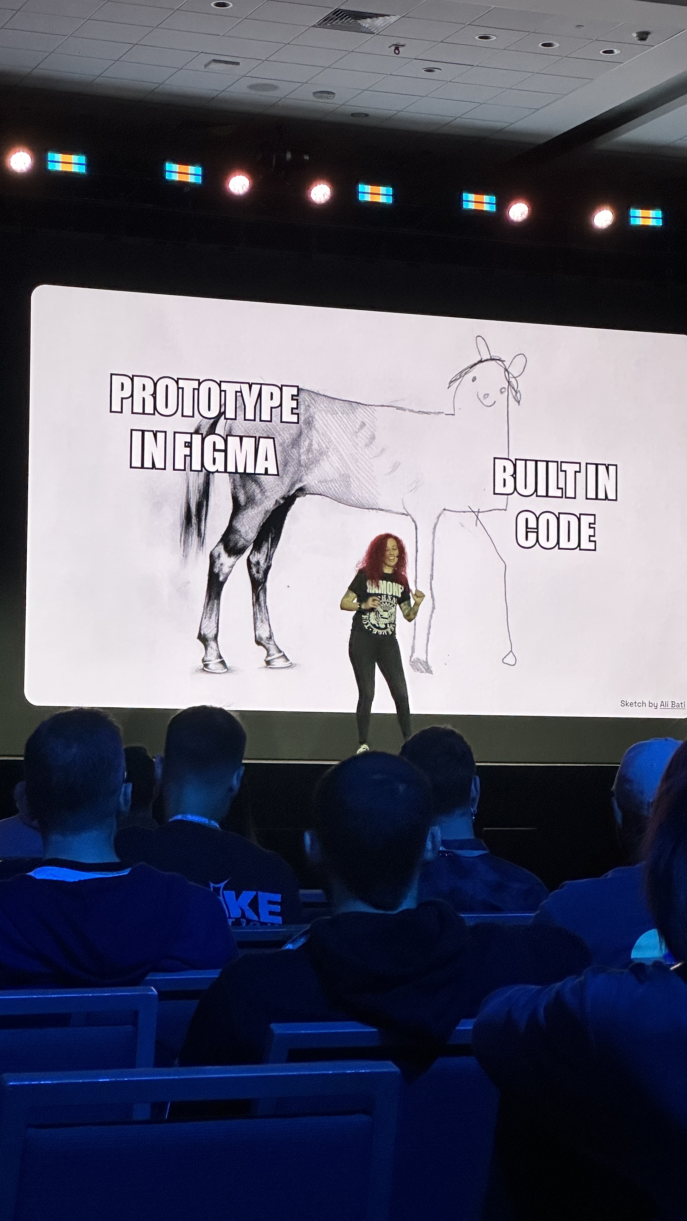 Stage talk: Prototype in Figma, Built in code (Ali Bati horse sketch reference)